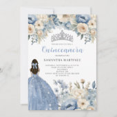 Blue Floral Quinceañera Kaart (Voorkant)