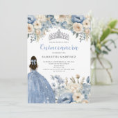 Blue Floral Quinceañera Kaart (Staand voorkant)