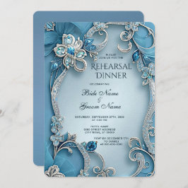 Blue  Floral repetitie Dinner Invitation Kaart
