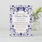 Blue Floral Romantic Aesthetic Spanish Wedding Kaart (Staand voorkant)