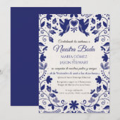 Blue Floral Romantic Aesthetic Spanish Wedding Kaart (Voorkant / Achterkant)