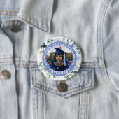 Blue Floral Roos Afstuderen Foto Button (In situ)