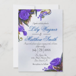 Blue Floral Rose Faire-part de mariage de verdure