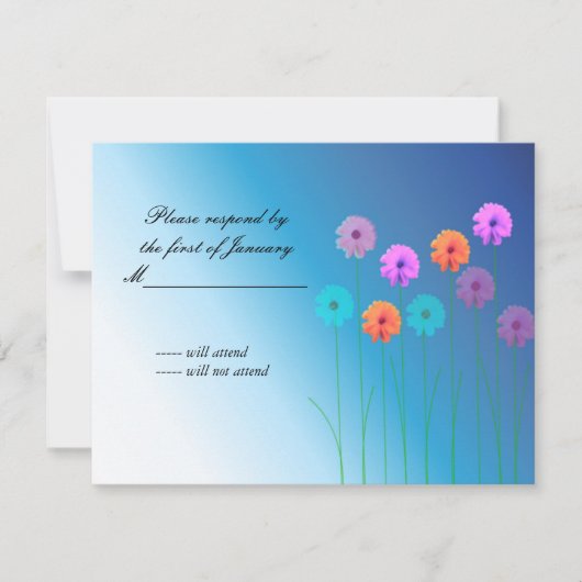 Blue Floral RSVP Reply Kaart (Voorkant)
