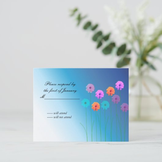 Blue Floral RSVP Reply Kaart (Staand voorkant)