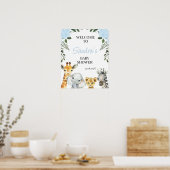 Blue Floral Safari Baby shower Affiche de bienvenu (Cuisine)