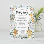 Blue Floral Safari Jungle Baby Shower Kaart (Staand voorkant)
