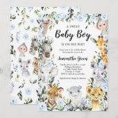 Blue Floral Safari Jungle Baby Shower Kaart (Voorkant / Achterkant)