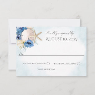 Blue Floral Sand Dollar Plage Mariage Invitation