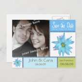 Blue Floral Save the Date Briefkaart (Voorkant / Achterkant)