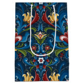 Blue Floral Scandinavian Folk Art Pattern Medium Cadeauzakje (Achterkant)