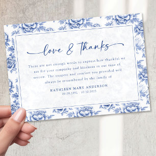 Blue Floral Script Funeral Bedankkaart