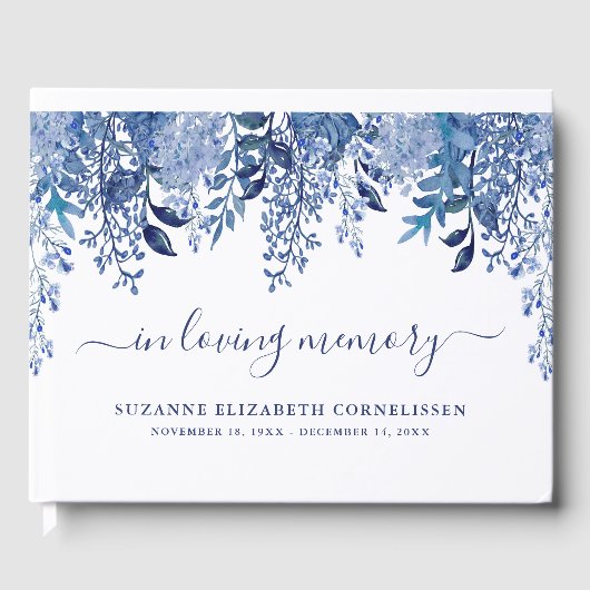 Blue Floral script in Loving Memory Gastenboek (Voorkant)