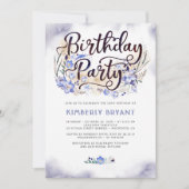 Blue Floral Script Waterverf Verjaardagsfeest Kaart (Voorkant)