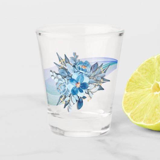 Blue Floral Shotglass Wedding Favor Shot Glas (Voorkant)