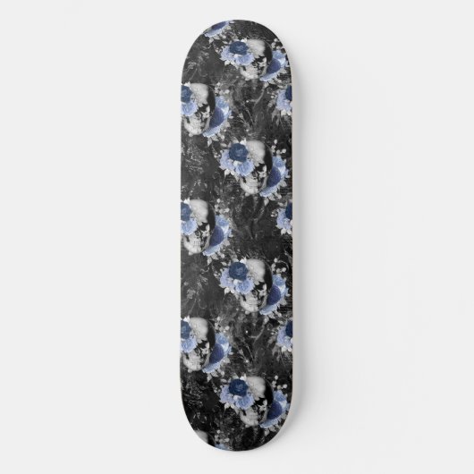 Blue Floral Skull Series Design 1 Skateboard (Voorkant)