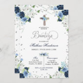 Blue Floral Spain Bautizo Invitacion Kaart (Voorkant / Achterkant)
