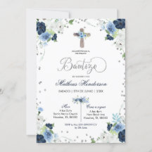 Blue Floral Spain Bautizo Invitacion