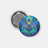 Blue floral stained glass magneet (Voorkant / Achterkant)