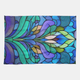 Blue floral stained glass theedoek