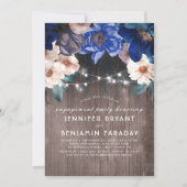 Blue Floral String Lights Rustieke Engagement Part Kaart (Voorkant)