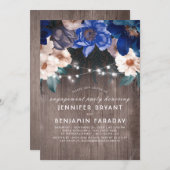 Blue Floral String Lights Rustieke Engagement Part Kaart (Voorkant / Achterkant)