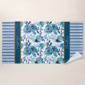  Blue Floral Striped Personalized Strandlaken (Voorkant)