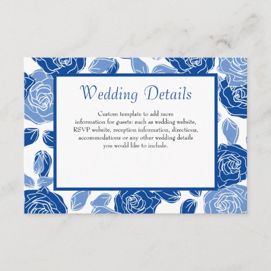 Blue Floral Stylish Roos Chic Simple Wedding Informatiekaartje (Voorkant)