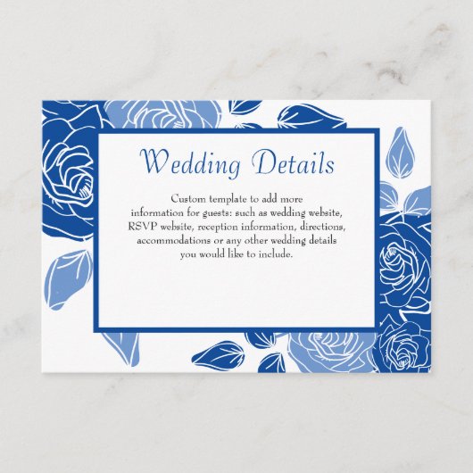 Blue Floral Stylish Roos Chic Simple Wedding Informatiekaartje (Voorkant)