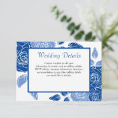 Blue Floral Stylish Roos Chic Simple Wedding Informatiekaartje (Staand voorkant)