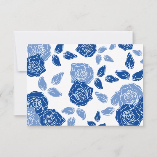Blue Floral Stylish Roos Chic Simple Wedding RSVP Kaartje (Achterkant)