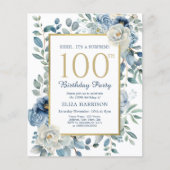 Blue Floral Surprise 100e budgetuitnodiging (Voorkant)