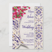 Blue Floral Talavera Mexicaanse bruiloft Kaart (Voorkant)