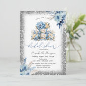 Blue Floral Tea cup Glitter Lijst Baby shower Kaart (Staand voorkant)