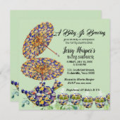 Blue Floral Teapot Aftermiddag Tea Party Baby show Kaart (Voorkant / Achterkant)