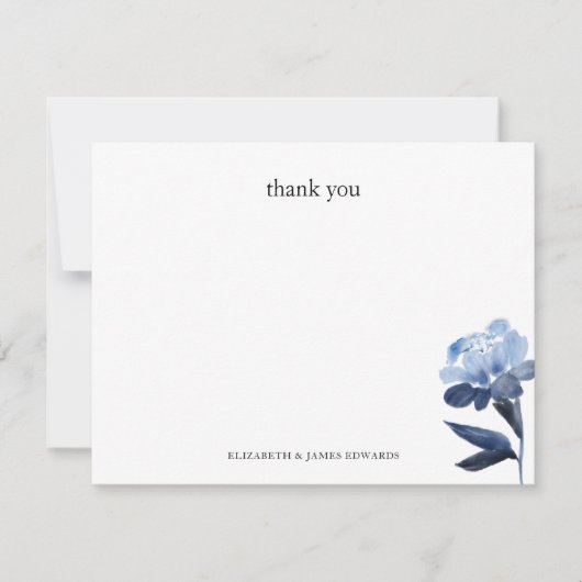 Blue Floral Thank You Personalized Notitiekaartje (Voorkant)