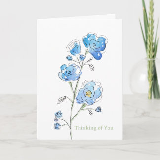 Blue Floral Thinking of You Card (Blank Inside) Kaart