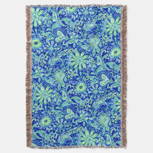 Blue Floral Throw Blanket Deken (Voorkant Verticaal)