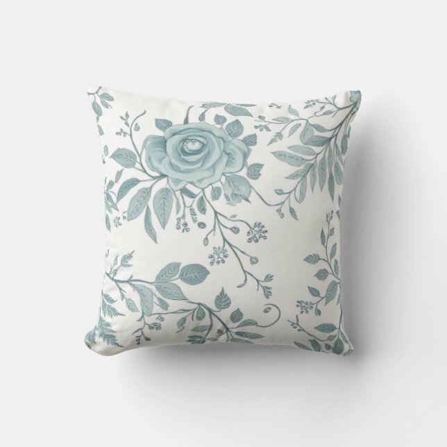Blue Floral Throw Pillow Kussen (Voorkant)