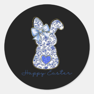 Blue Floral Toile Chinoiserie Bunny Easter For Gir Ronde Sticker