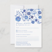 Blue Floral Toile style Wedding RSVP response Card (Devant)