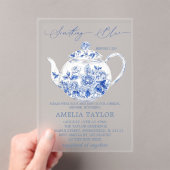 Blue Floral Toile Vrijgezellenfeest Clear Acryl Uitnodigingen (Insitu (Draagbaar))