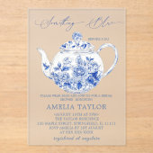 Blue Floral Toile Vrijgezellenfeest Clear Acryl Uitnodigingen (Voorkant)