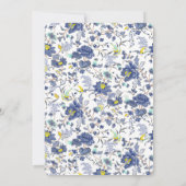 Blue Floral verjaardagsfeestje uitnodigen Kaart (Achterkant)