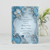 Blue Floral Verloving Invitation Kaart (Staand voorkant)