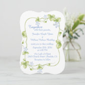 Blue Floral Vines Wedding Invitation Kaart (Staand voorkant)