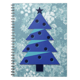 Blue Floral Vintage Christmas Tree Journal Spiral