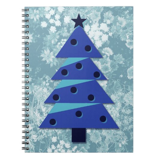 Blue Floral Vintage Christmas Tree Journal Spiral (Devant)
