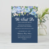 Blue Floral Vow Renewal Jubileum Invitation Kaart (Staand voorkant)