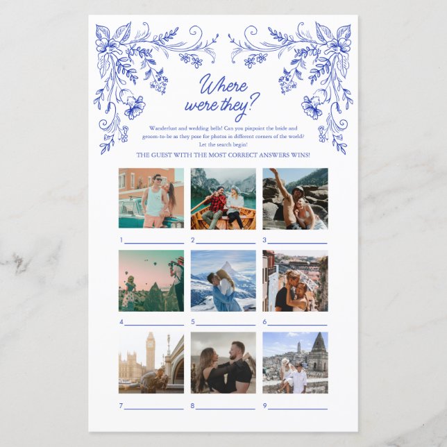 Blue Floral Vrijgezellenfeest Waar waren ze spel (Voorkant)